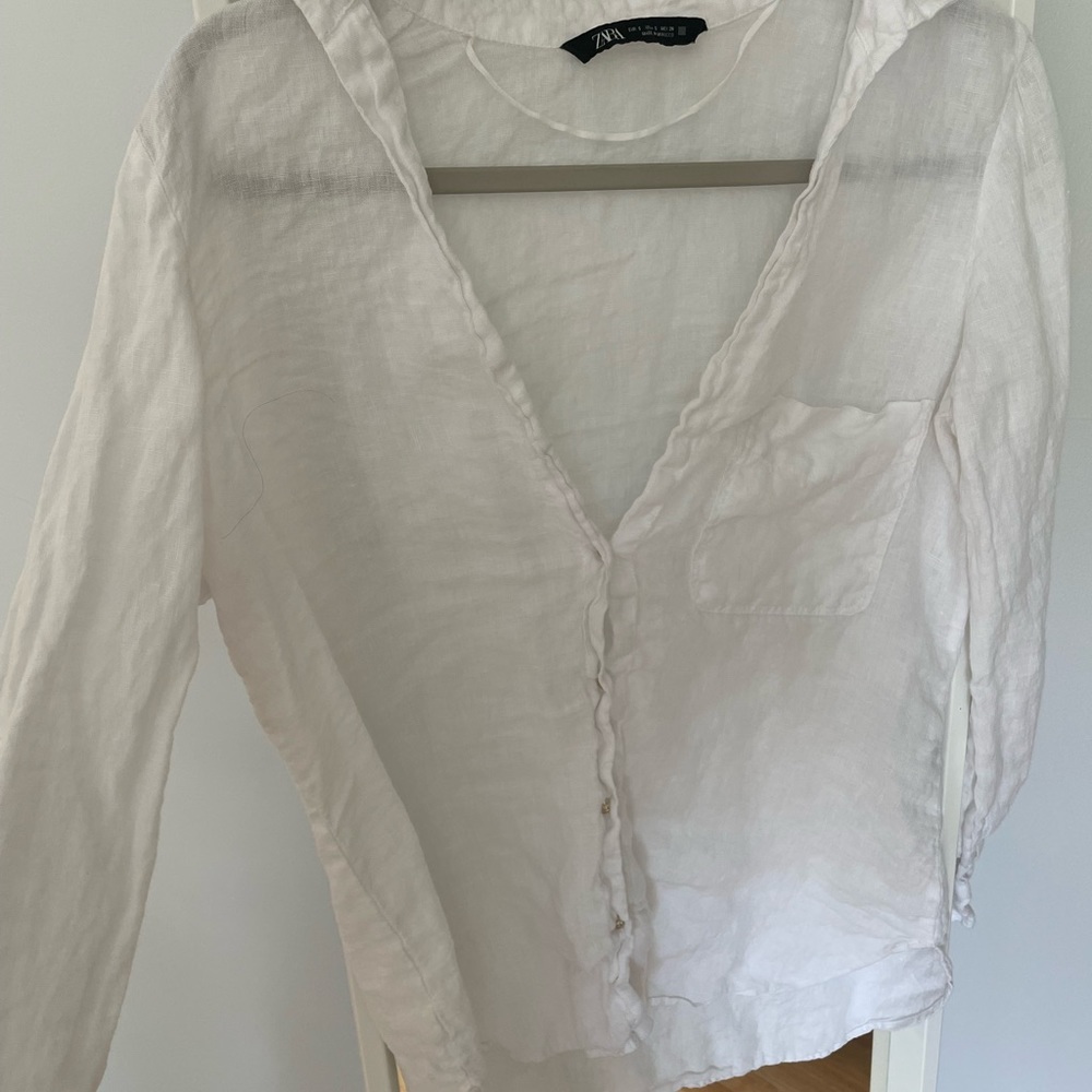 Zara White Linen Button Down